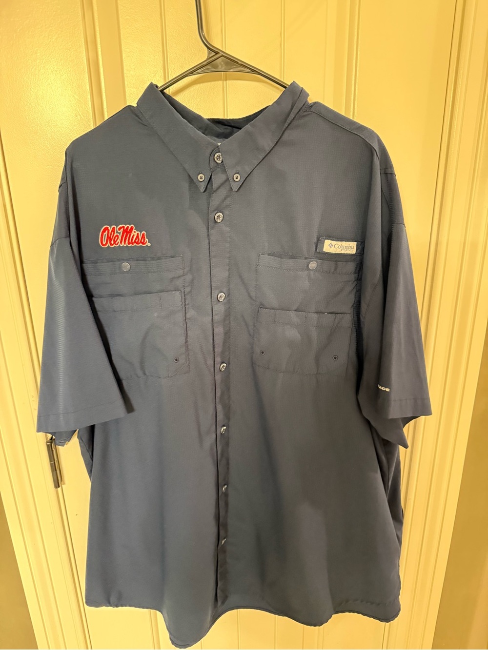 Columbia Men's Navy Short-Sleeve Button Down Shirt with Ole Miss Embroidery